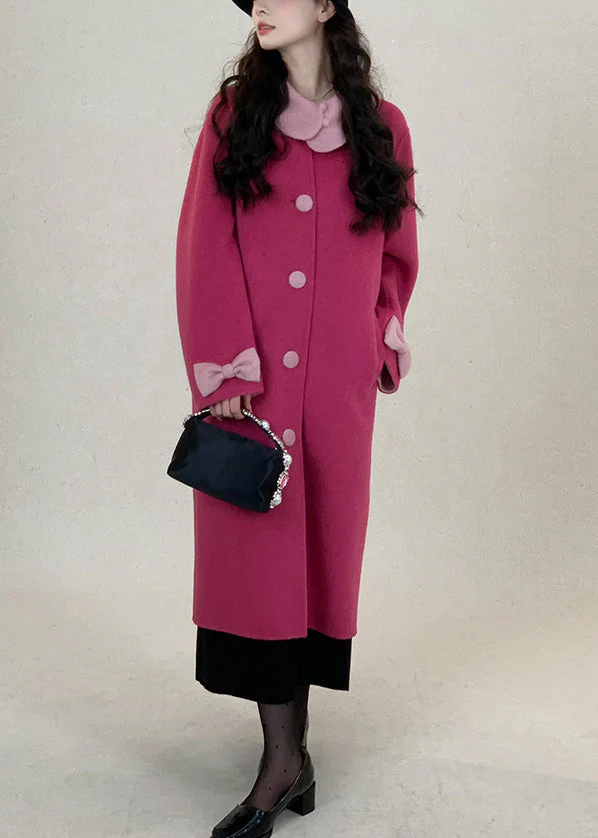 New Rose Peter Pan Collar Bow Wool Long Coats Winter - Image 3