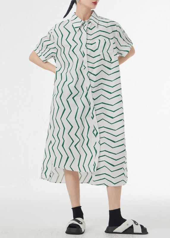 New Striped Print Button Patchwork Cotton Shirts Dresses Summer - Image 2