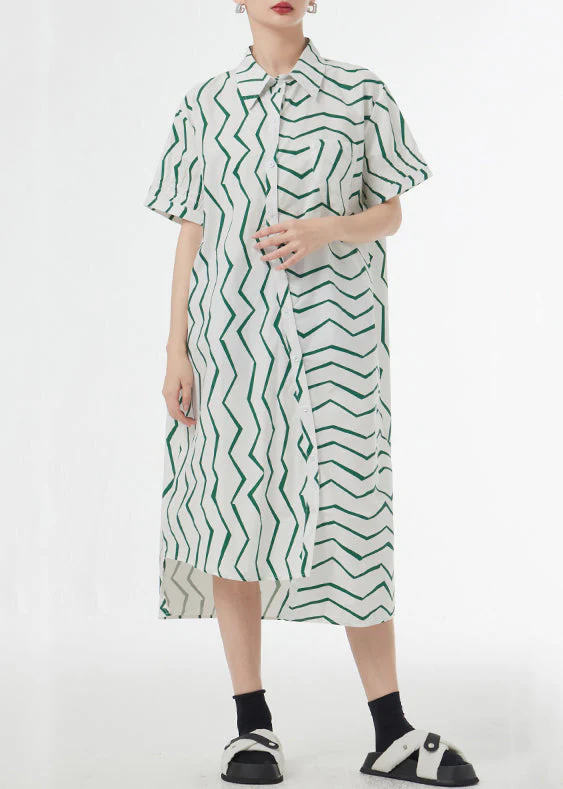 New Striped Print Button Patchwork Cotton Shirts Dresses Summer - Image 3