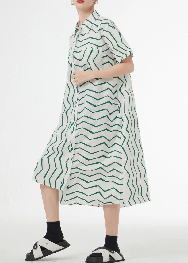 New Striped Print Button Patchwork Cotton Shirts Dresses Summer - Image 4