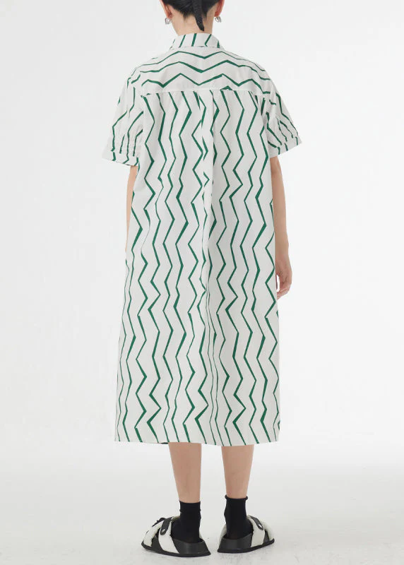 New Striped Print Button Patchwork Cotton Shirts Dresses Summer - Image 5