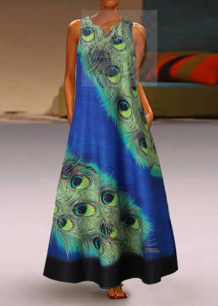 New Summer Green Fashion Feather Dress Sleeveless Long Dress - Image 3