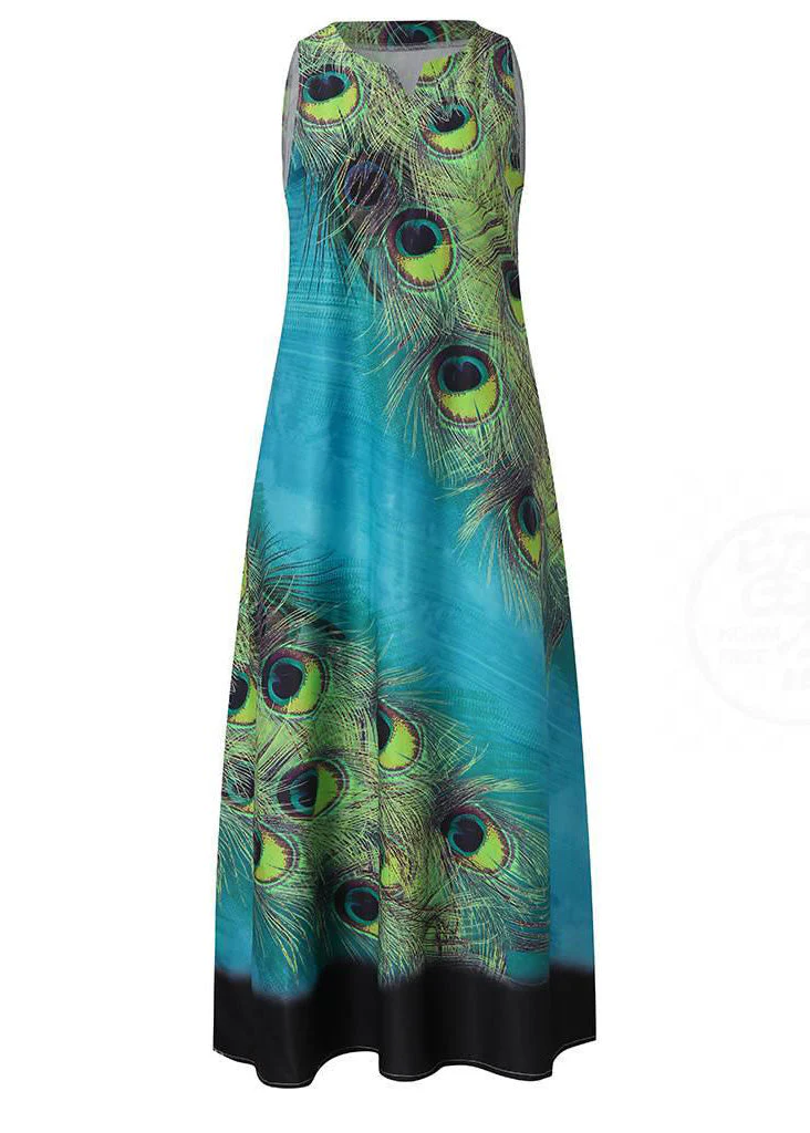 New Summer Green Fashion Feather Dress Sleeveless Long Dress - Image 5