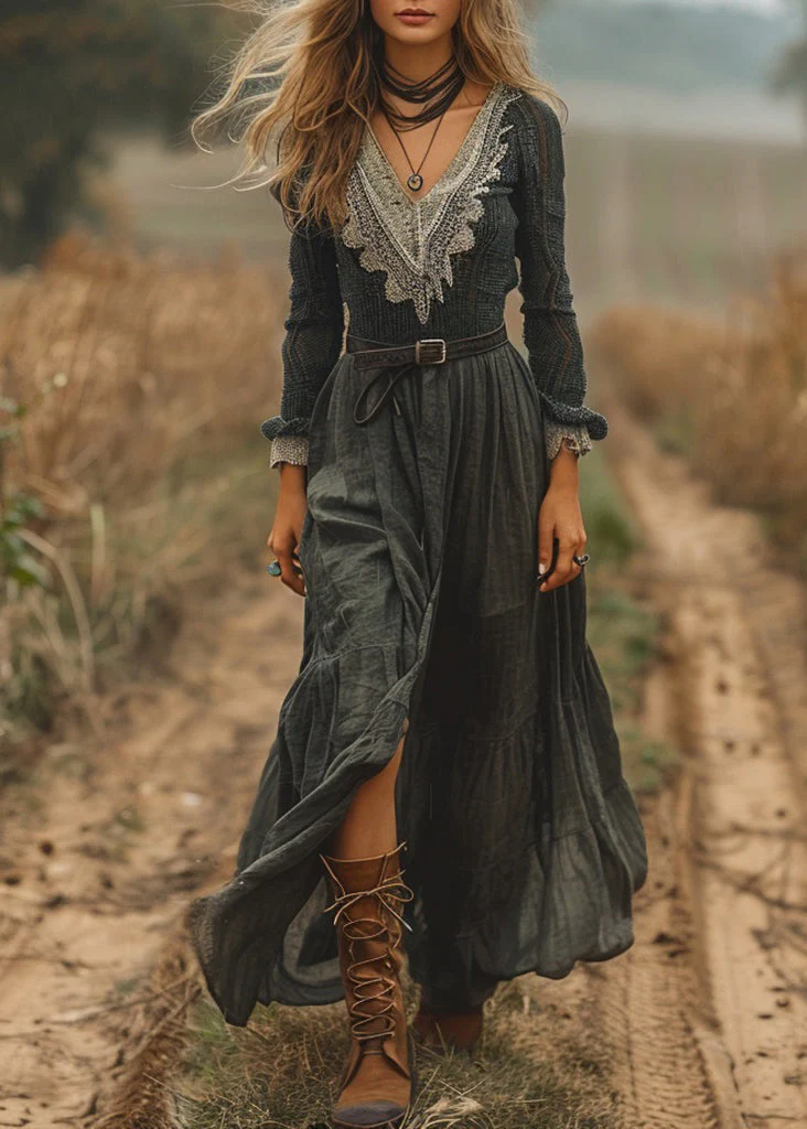 New V Neck Lace Patchwork Cotton Vacation Dress Spring - Image 3