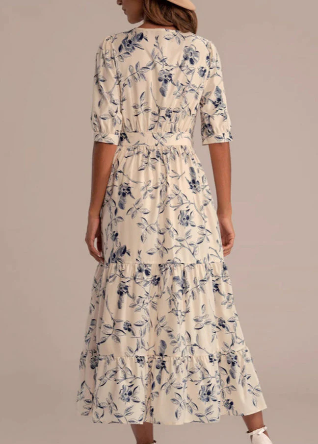 New V Neck Print High Waist Cotton Maxi Dress Summer - Image 2