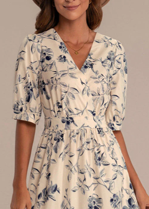 New V Neck Print High Waist Cotton Maxi Dress Summer - Image 3