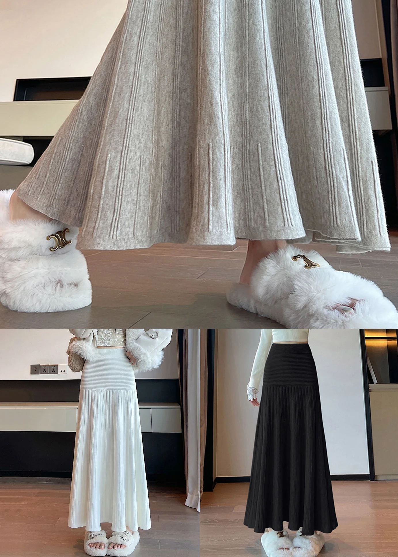 New White High Waist Solid Knit Pleated Skirt - Image 5