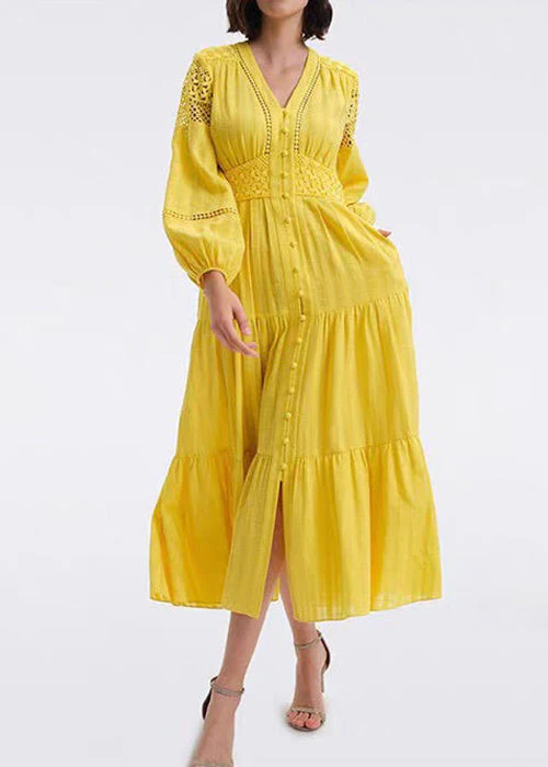 New White Hollow Out Button Cotton Blouses Dresses Spring - Image 2