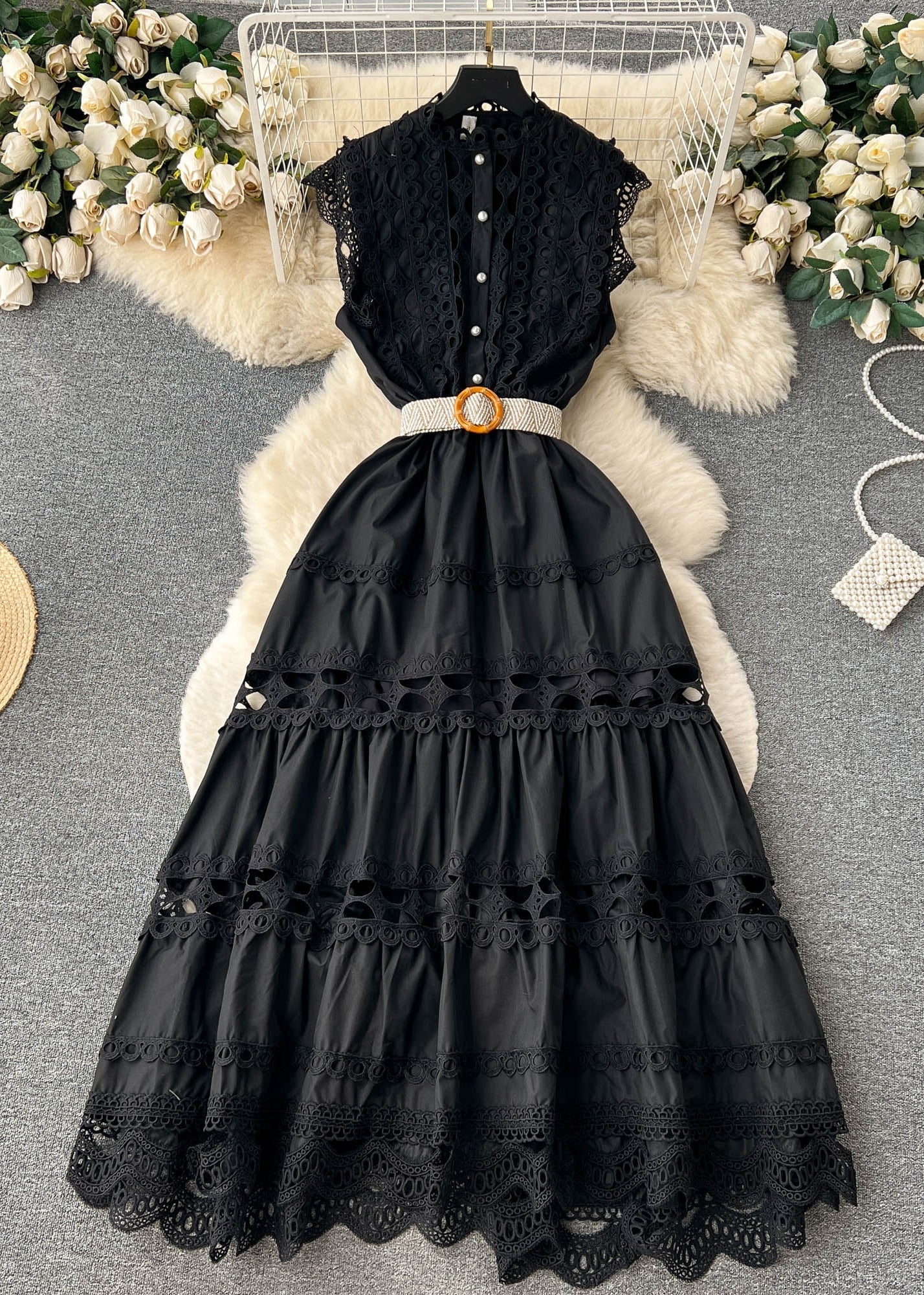 New White Lace Hollow Out Cotton Dress Sleeveless - Image 2