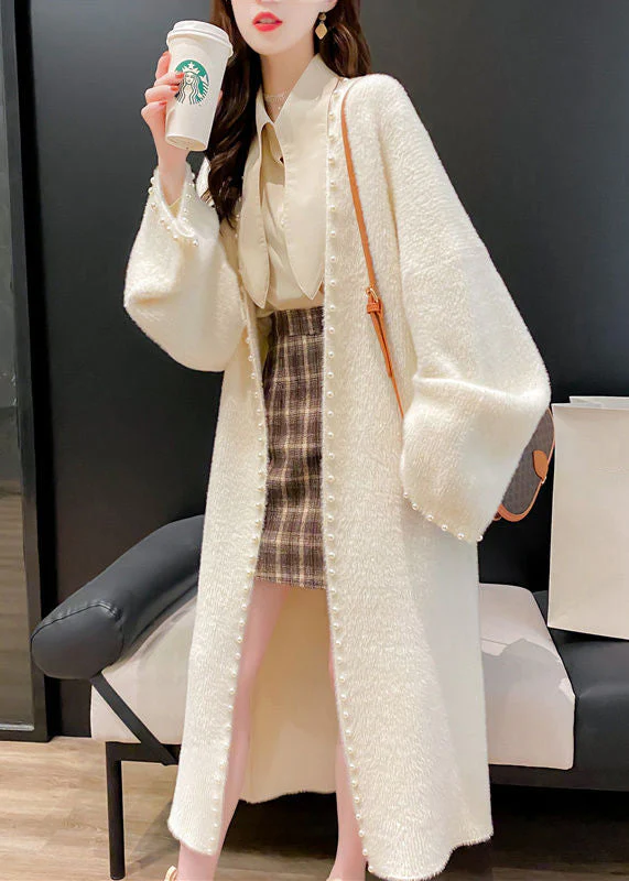 New White Original Design Pearl Knit Cardigan