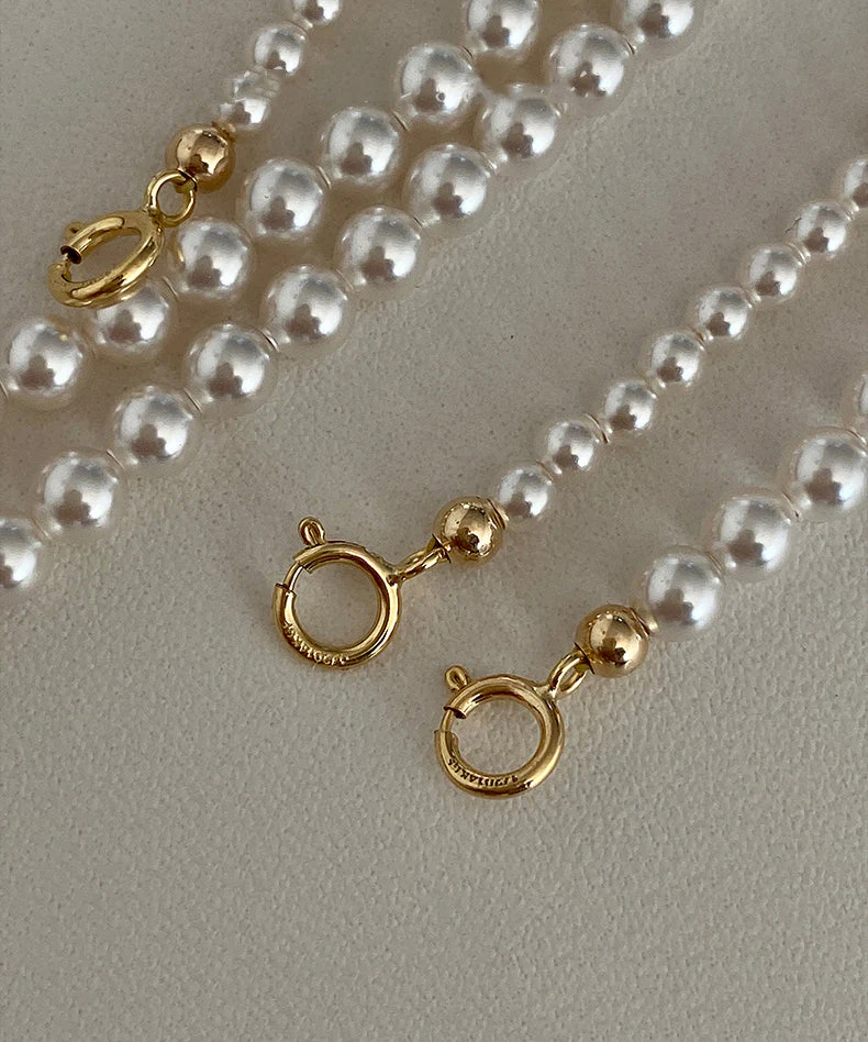 New White Pearl Double Layered Adjustable 14K Gold Choker - Image 5