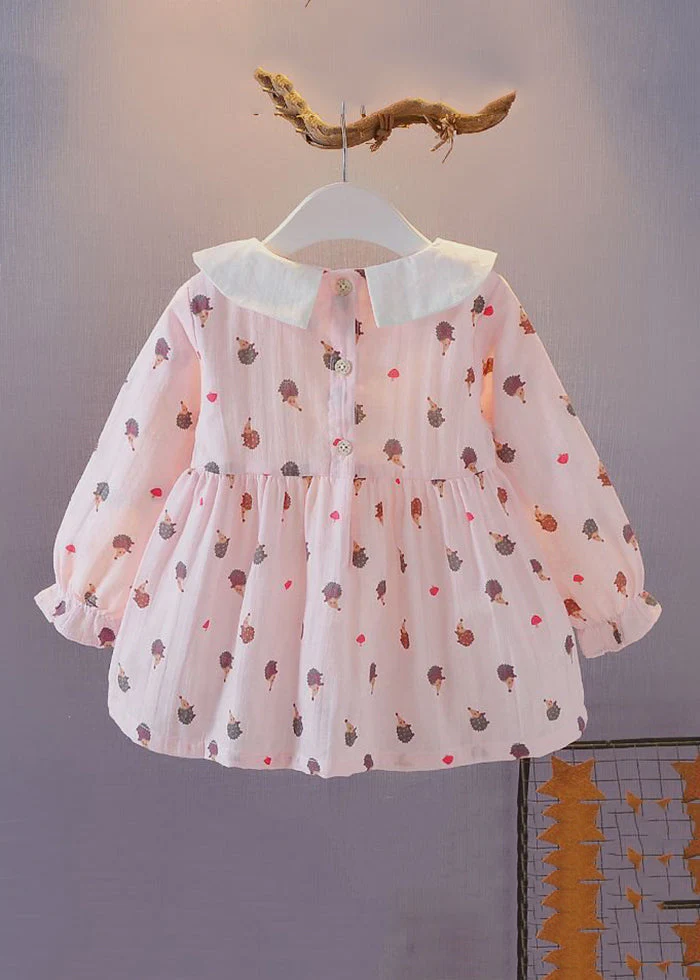 New White Peter Pan Collar Print Cotton Baby Dresses Long Dress - Image 3