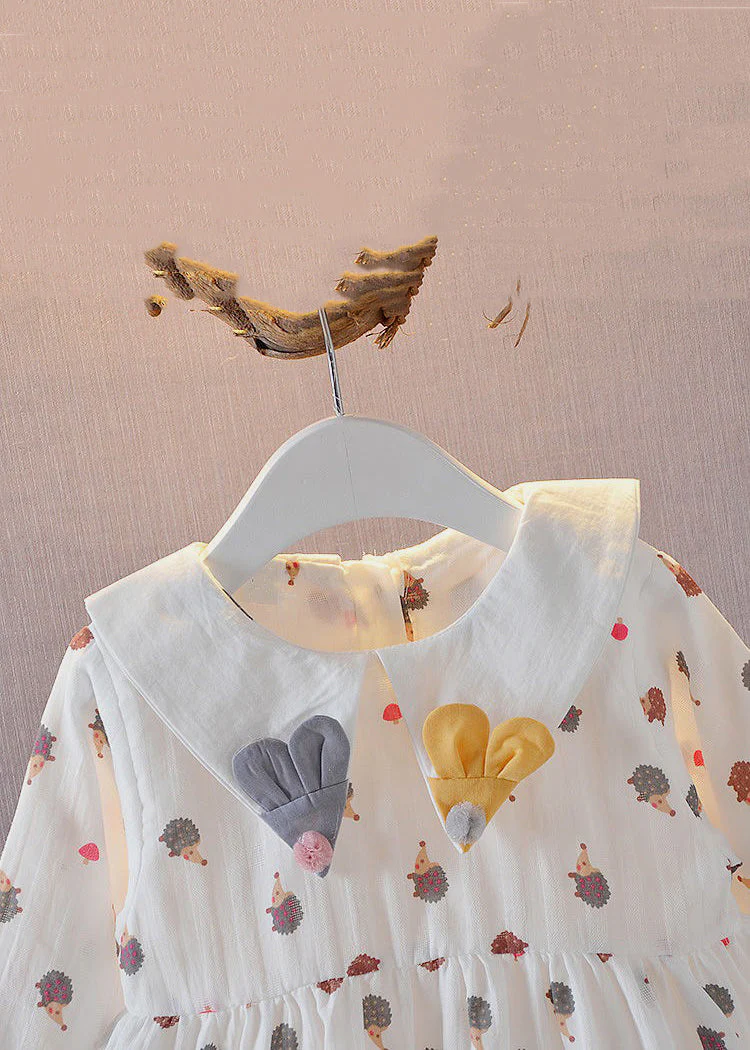 New White Peter Pan Collar Print Cotton Baby Dresses Long Dress - Image 4