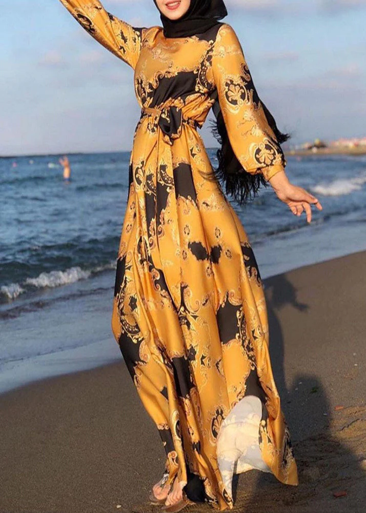 New White Print Tie Waist Cotton Maxi Dresses Spring - Image 2