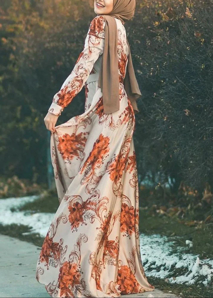New White Print Tie Waist Cotton Maxi Dresses Spring - Image 4