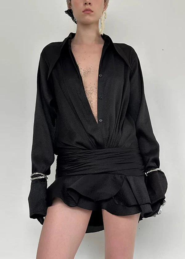 New White Ruffled Patchwork Chiffon Shirts Dress Long Sleeve - Image 2