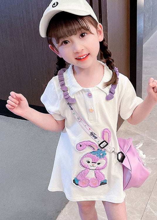 New White Ruffled Patchwork Cotton Kids Girls Dress Summer - Image 2
