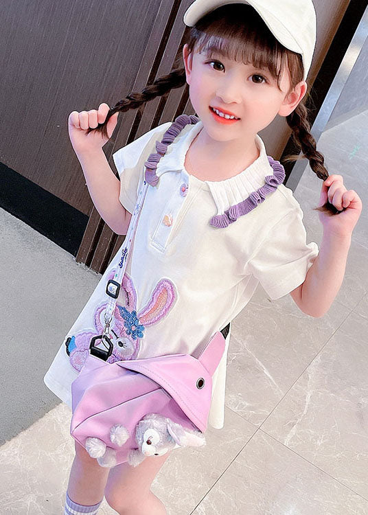 New White Ruffled Patchwork Cotton Kids Girls Dress Summer - Image 3
