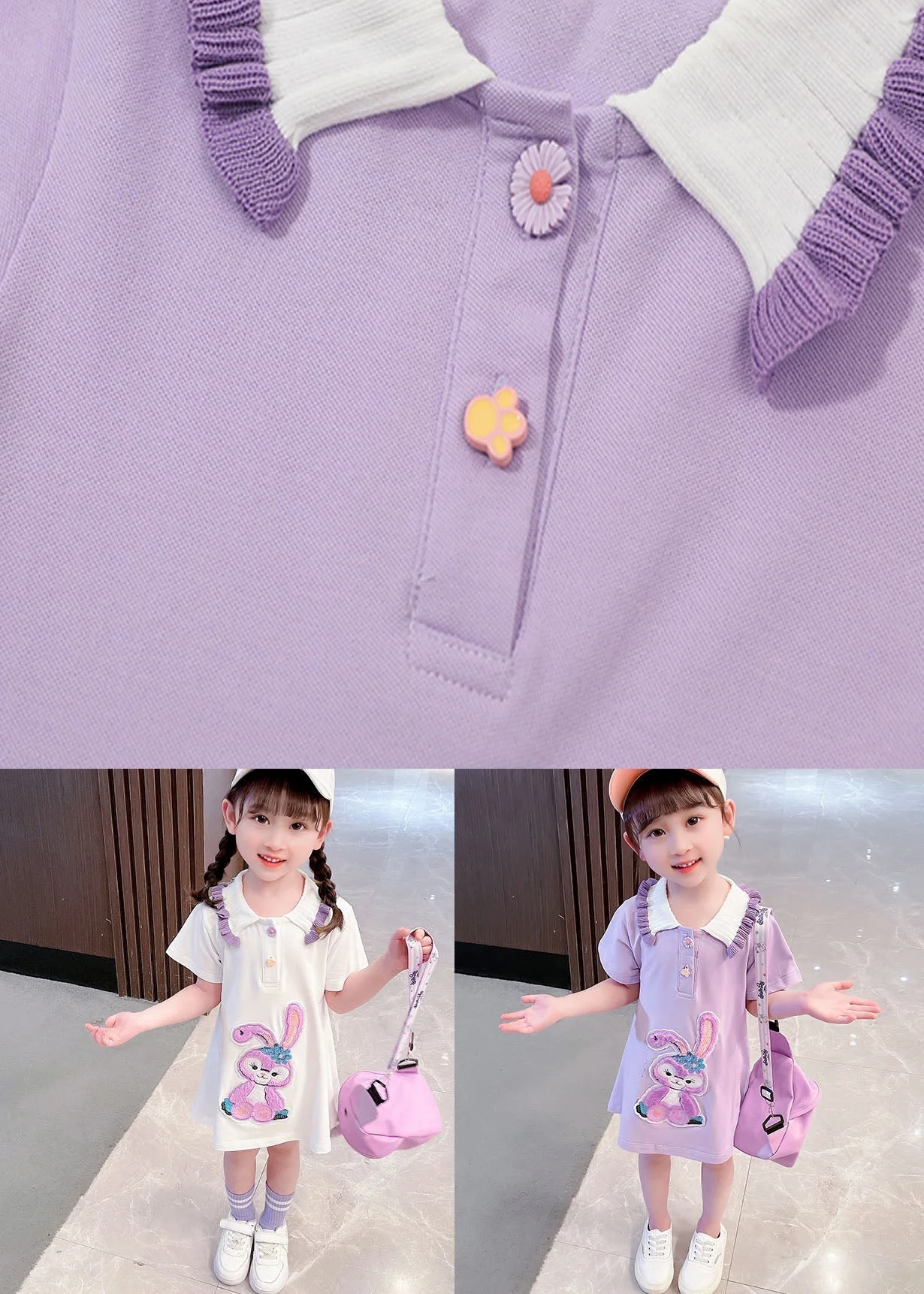 New White Ruffled Patchwork Cotton Kids Girls Dress Summer - Image 5