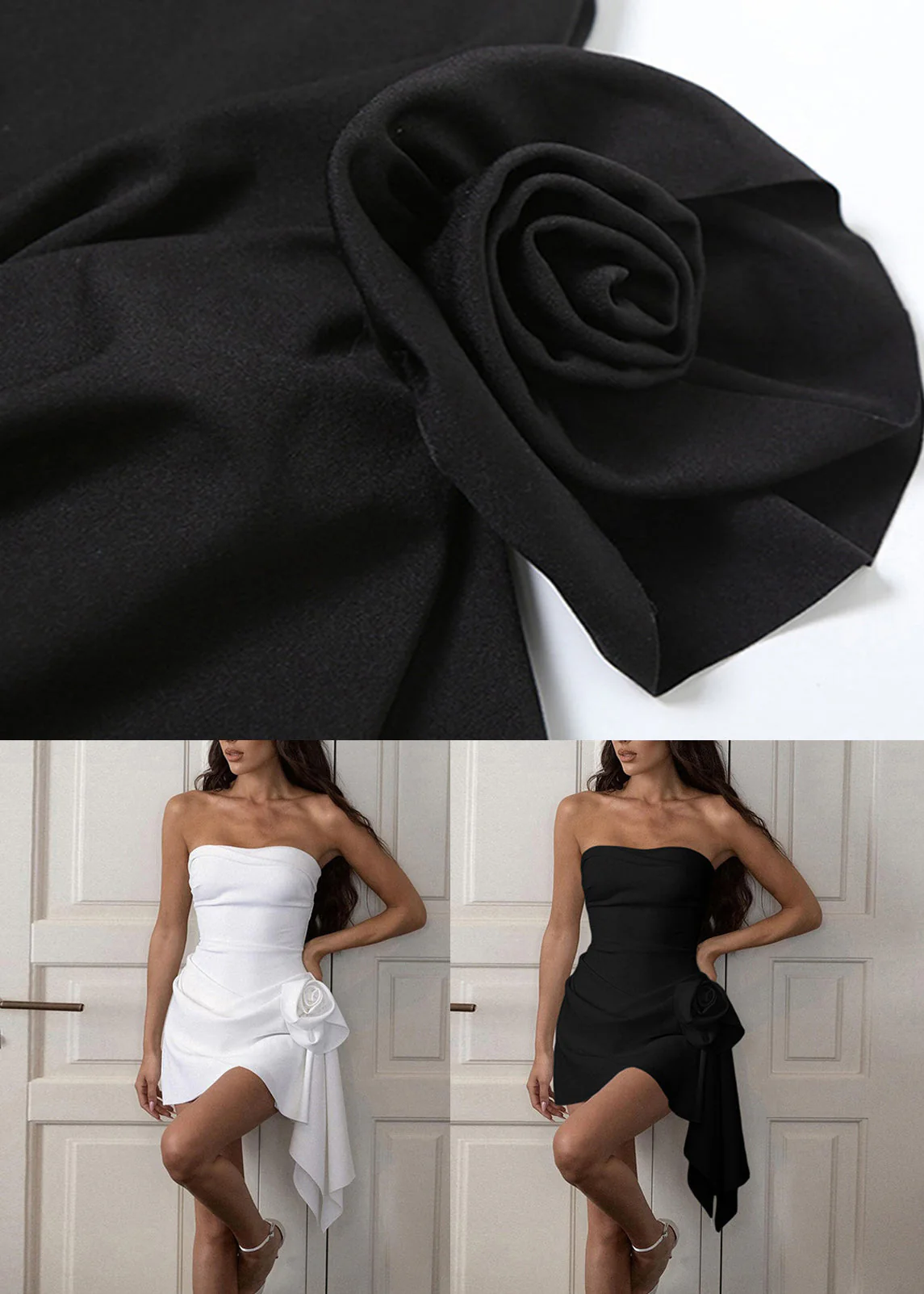 New White Strapless Floral Mid Dress Sleeveless - Image 5