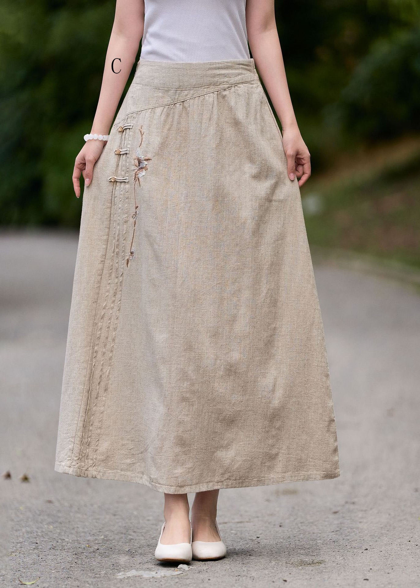 New Wrinkled Embroidered Patchwork Linen Skirt Summer - Image 3