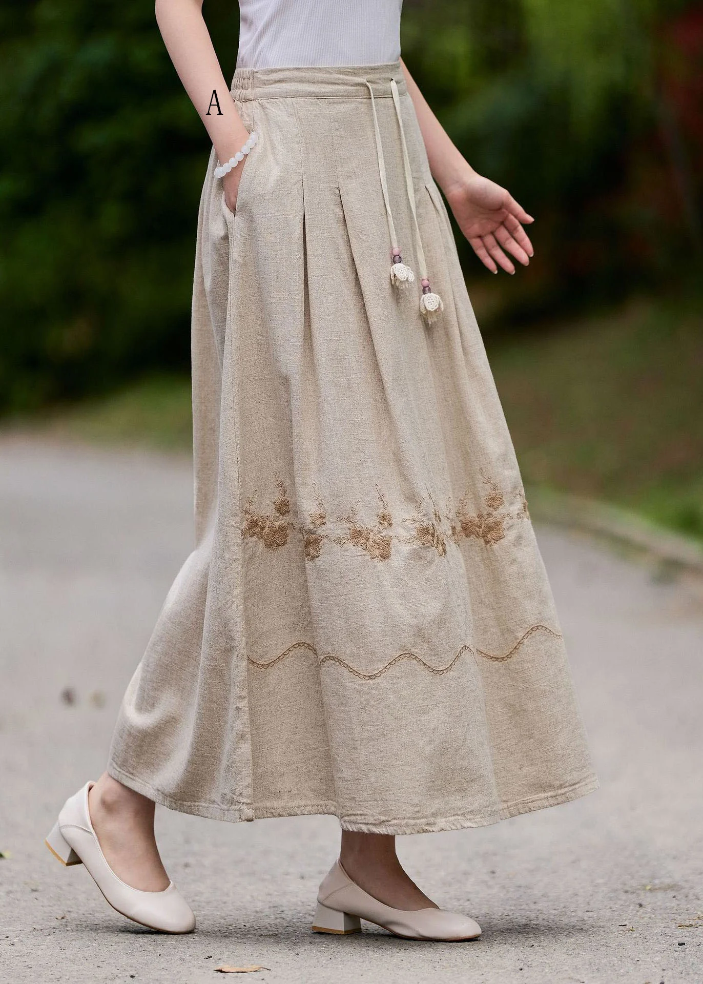 New Wrinkled Embroidered Patchwork Linen Skirt Summer - Image 4