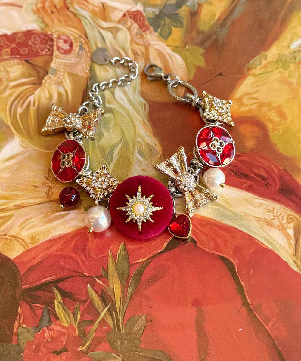 New Year Red Stainless Steel Zircon Pearl Love Charm Bracelet - Image 4