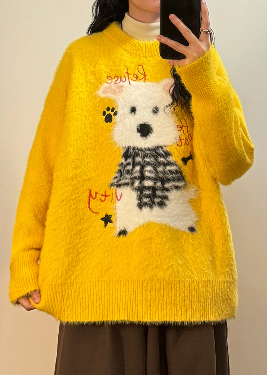 New Yellow Animal Jacquard Mink Hair Knitted Sweater Spring - Image 2