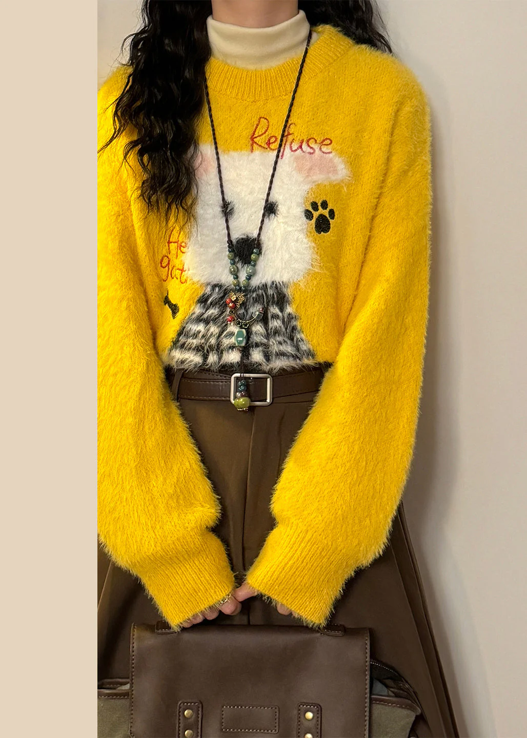 New Yellow Animal Jacquard Mink Hair Knitted Sweater Spring - Image 4
