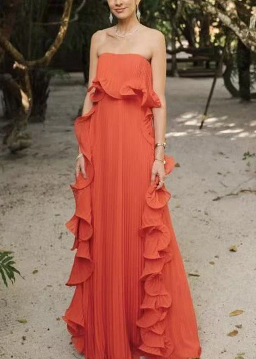 New Yellow Cold Shoulder Wrinkled Solid Chiffon Ankle Dress Sleeveless - Image 2