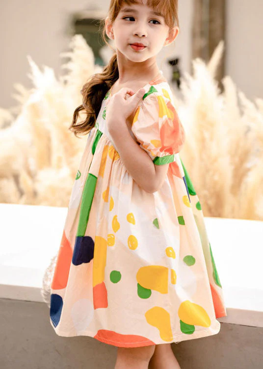 New Yellow O Neck Print Patchwork Cotton Baby Girls Dresses Summer - Image 3