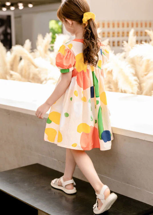 New Yellow O Neck Print Patchwork Cotton Baby Girls Dresses Summer - Image 4