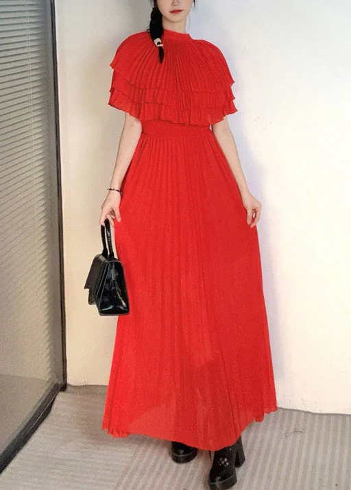 New Yellow Wrinkled Lace Up Chiffon Cape Dresses Summer - Image 2
