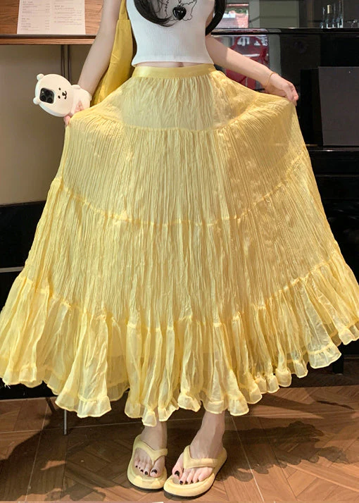 New Yellow Wrinkled Solid Tulle Skirts Summer - Image 2