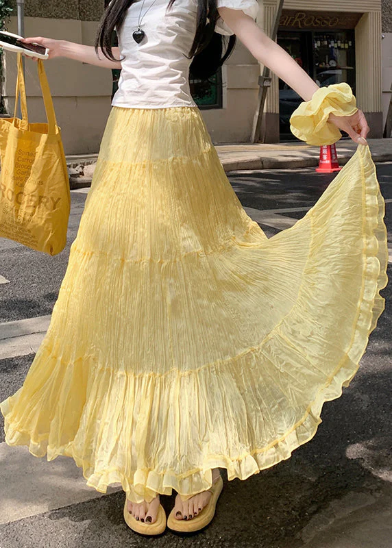 New Yellow Wrinkled Solid Tulle Skirts Summer - Image 3