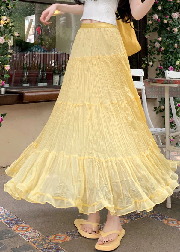 New Yellow Wrinkled Solid Tulle Skirts Summer - Image 4