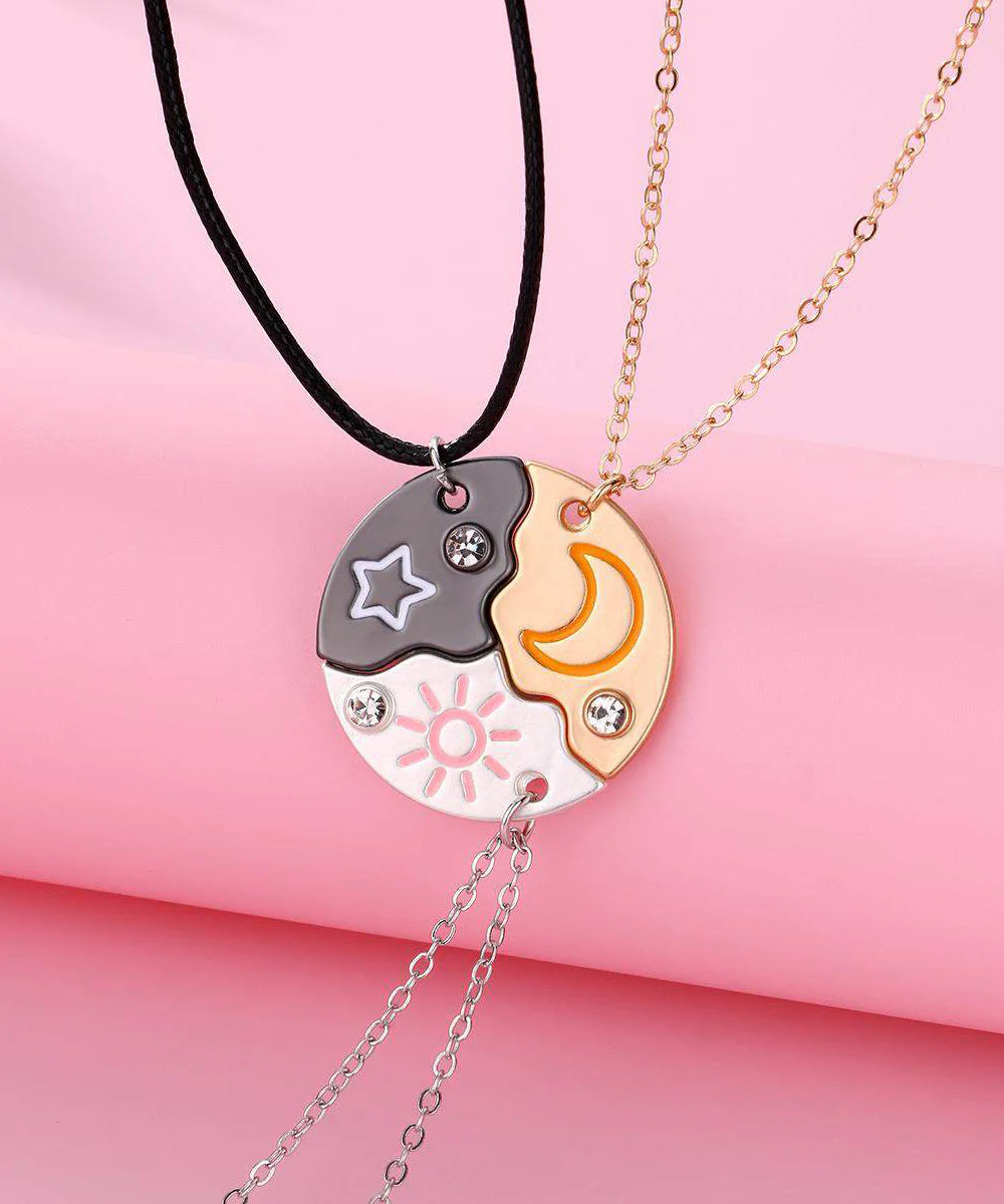 Novelty Alloy Star Moon Sun Three-Piece Set Pendant Necklace