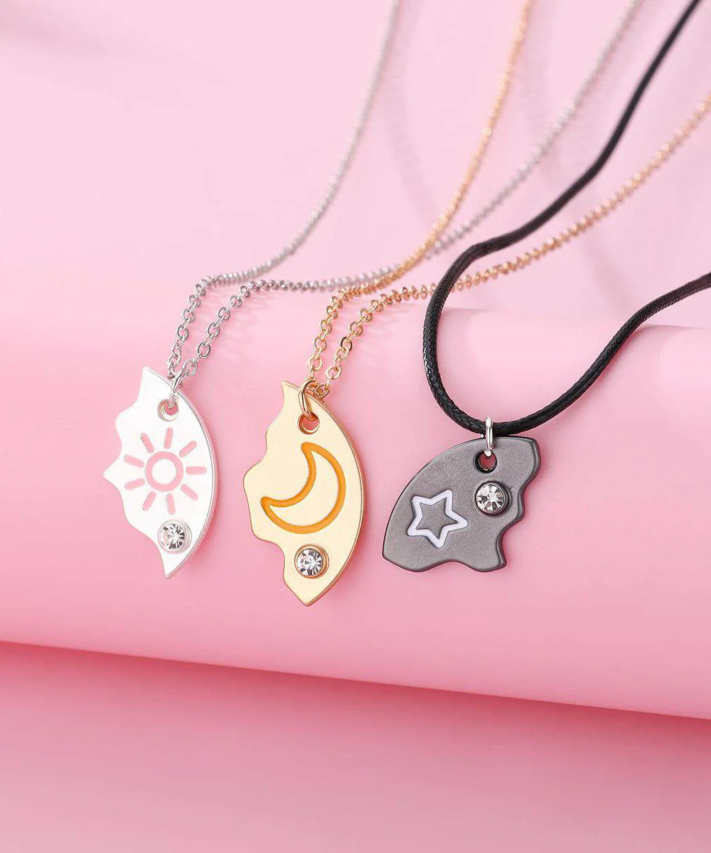 Novelty Alloy Star Moon Sun Three-Piece Set Pendant Necklace - Image 2
