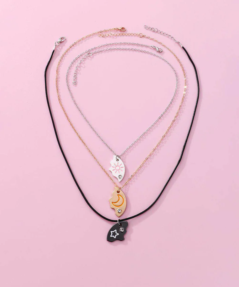 Novelty Alloy Star Moon Sun Three-Piece Set Pendant Necklace - Image 3