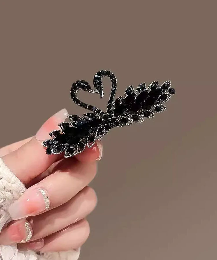 Novelty Black Alloy Crystal Zircon Black Swan Hairpin - Image 2