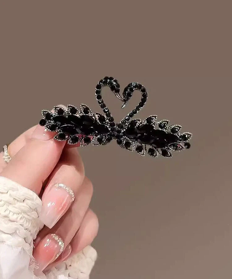 Novelty Black Alloy Crystal Zircon Black Swan Hairpin - Image 3