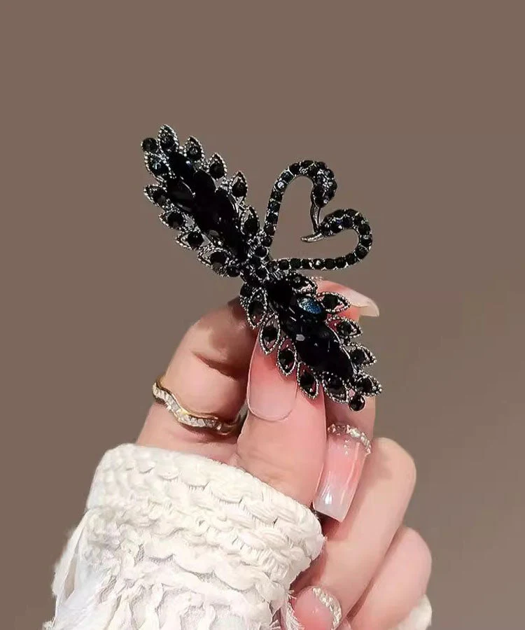 Novelty Black Alloy Crystal Zircon Black Swan Hairpin - Image 4