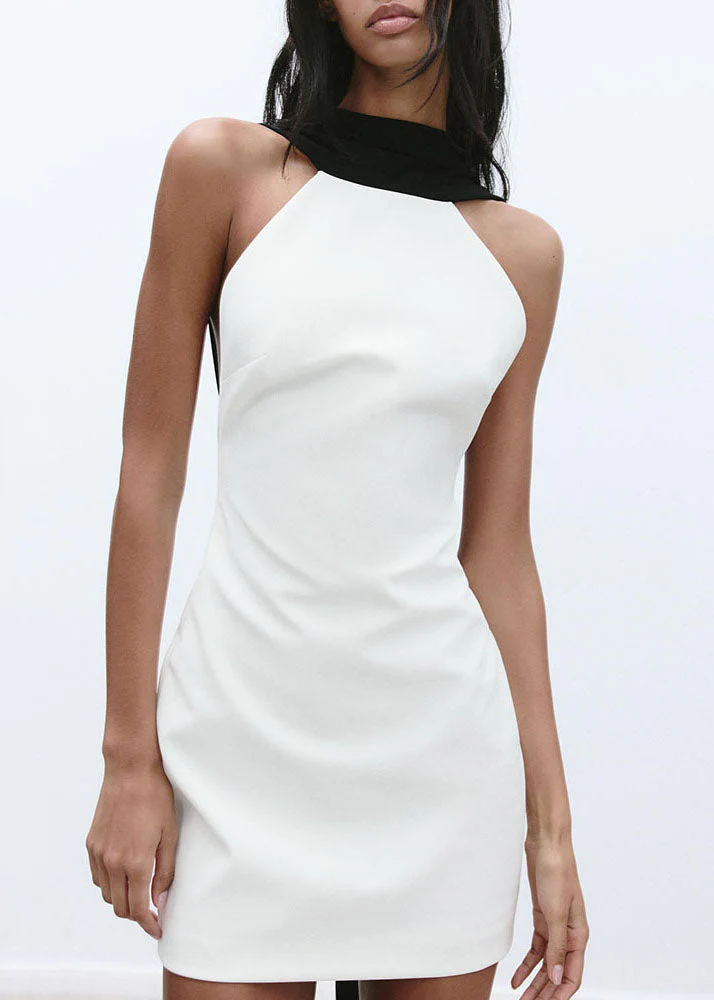 Novelty Black Backless Patchwork Cotton Mini Dresses Sleeveless - Image 3