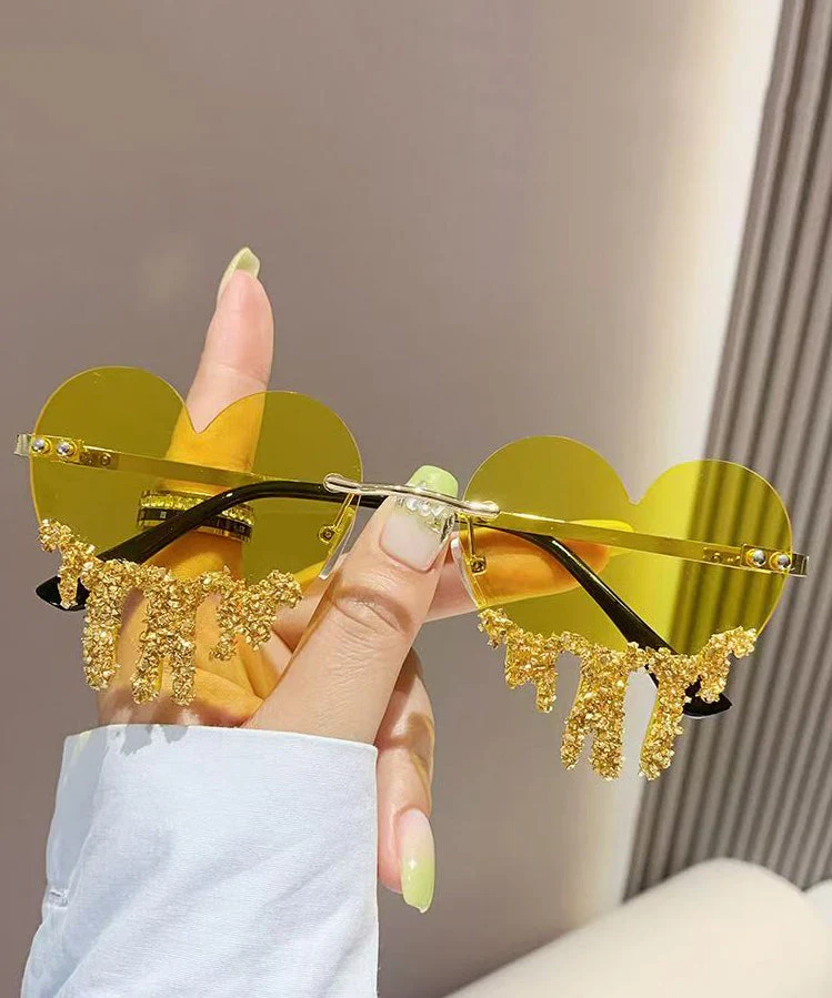 Novelty Black Metal Zircon Love Tear Frameless Sunglasses - Image 5
