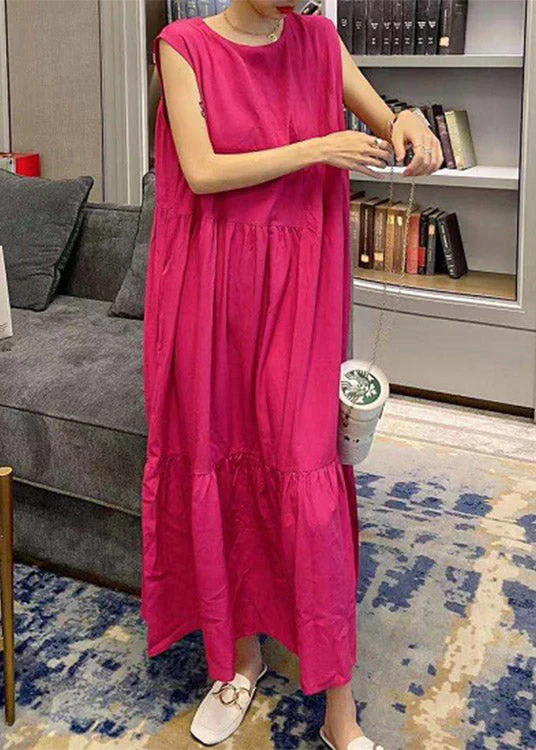 Novelty Black O-Neck Patchwork Wrinkled Cotton Long Dress Summer - Image 2