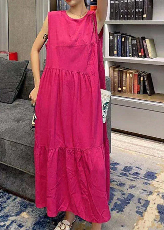 Novelty Black O-Neck Patchwork Wrinkled Cotton Long Dress Summer - Image 4