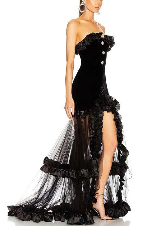 Novelty Black Ruffled Patchwork Tulle Party Dress Sleeveless - Image 3
