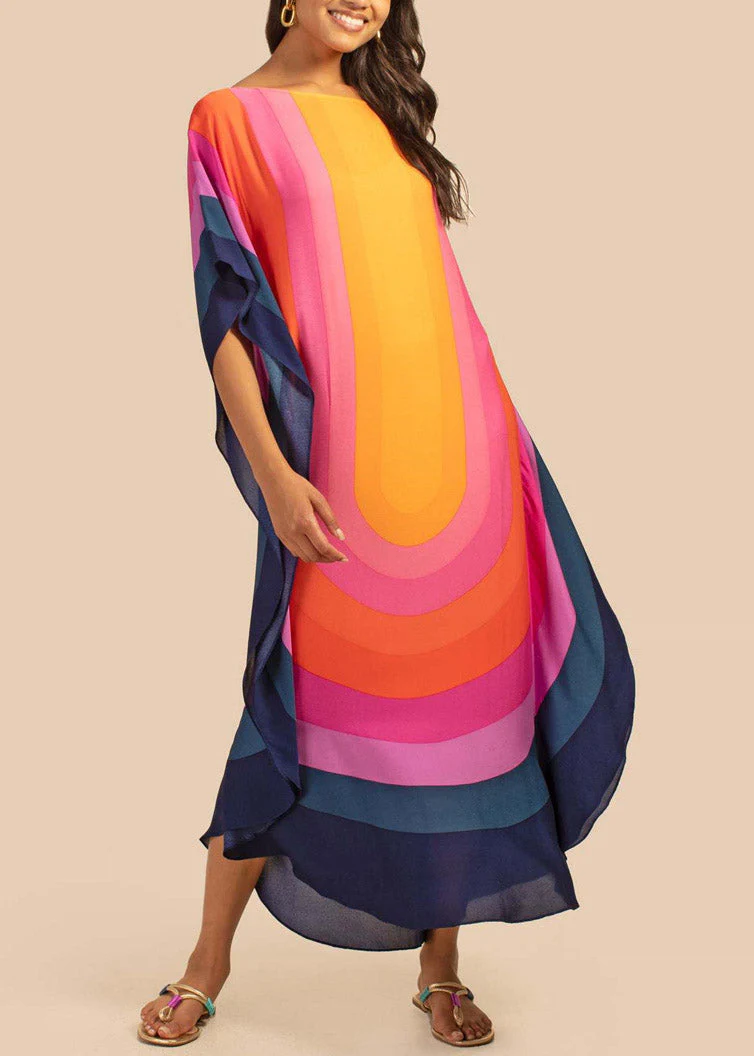 Novelty Blue O-Neck Print Cozy Long Beach Dress Summer - Image 2