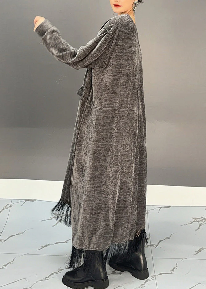 Novelty Dark Grey Asymmetrical Tassel Long Dress Spring - Image 4