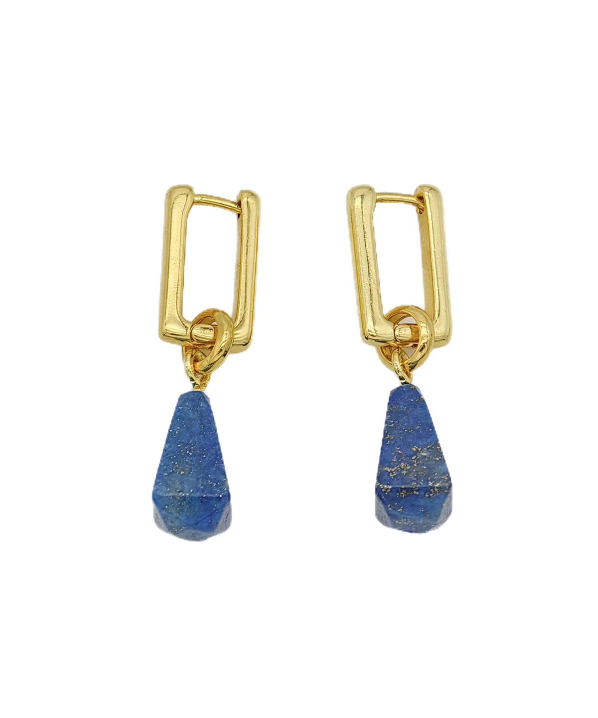 Novelty Gold Copper Overgild Gem Stone Water Droplet Hoop Earrings - Image 5